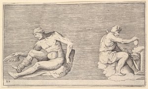 Man met vleugel, man met vaas en hond, gepubliceerd ca. 1599-1622 door Unbekannt