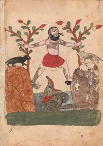 Het Lot van de Man of de Man die Schuilt in een Put Bewoond door een Draak, Folio..., 18e eeuw