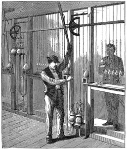 Fabricage van elektrische gloeilampen, c1883 door Unbekannt