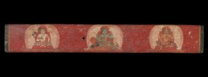 Manuscriptomslag met Vishnu geflankeerd door Lakshmi en Sarasvati, 14e eeuw