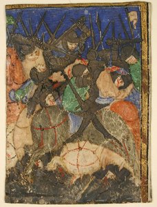 Manuscriptuitsnede met een scène uit de Hebreeuwse Schrift, mogelijk het leven van koning David, ca. 1400 door Unbekannt