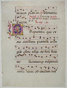 Manuscriptblad met Initiaal O, uit een Antifonarium, Italiaans, 15e eeuw door Unbekannt