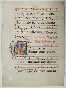 Manuscriptblad met initiaal T, uit een antifonarium, Italiaans door Unbekannt