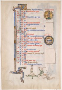 Manuscriptblad met junikalender, uit een koninklijke psalter, 13e eeuw