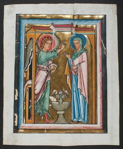 Manuscriptblad met de Aankondiging, uit een Psalter, midden 13e eeuw door Unbekannt