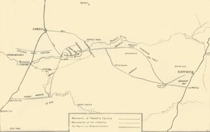 Kaart die de bewegingen illustreert voor de verlichting van Kimberley en de verovering van Bloemfontein, 1901 door Unbekannt