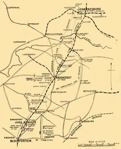 Kaart die de Aanvalslijnen van Bloemfontein naar Pretoria toont, 1901 door Unbekannt