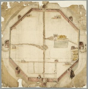 Kaart uit 1530 met de geplande maar nooit uitgevoerde muren van Den Haag, Nederland door Unbekannt