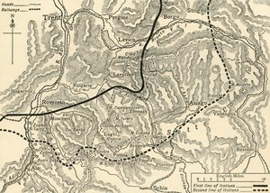 Kaart die de Oostenrijkse aanval in Trentino illustreert, mei 1916, ca. 1920 door Unbekannt