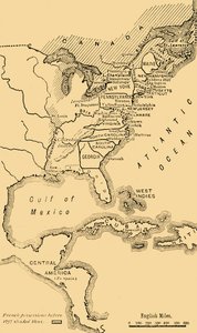 Kaart van Noord-Amerika, Illustratie van de Amerikaanse Onafhankelijkheidsoorlog, ca. 1785, 1890 door Unbekannt