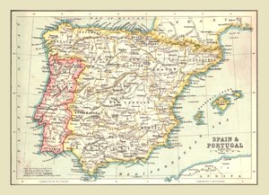 Kaart van Spanje en Portugal, 1902