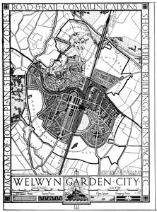 Kaart van Welwyn Garden City, Hertfordshire, Engeland