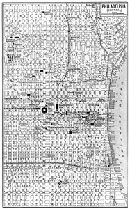 Kaart van centraal Philadelphia, Pennsylvania, VS, ca. 1930s door Unbekannt