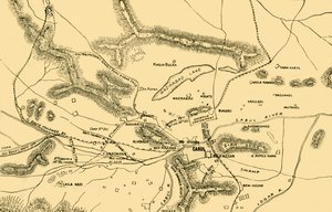 Kaart van de gevechten in de Chardeh-vallei, 1901