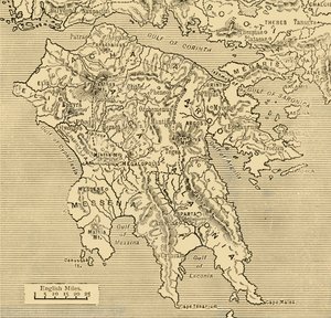 Kaart van de Peloponnesus, 1890