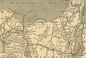 Kaart van de Turkse aanval op het Suezkanaal, Egypte, Eerste Wereldoorlog door Unbekannt