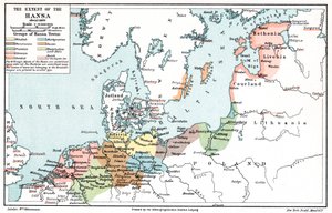 Kaart van de omvang van de Hanze rond 1400