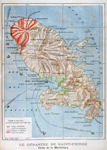 Kaart met de uitbarsting van de Mont Pelée, Martinique, 1902 door Unbekannt