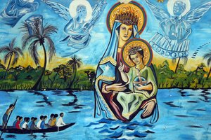 Maria heiligdom Onze Lieve Vrouw van het meer, Togo. Muurschildering. Togo door Unbekannt