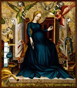 Maria aan het spinnewiel uit Güssing, c.1410