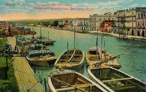 Matanzas, Cuba. Almacenes, Rio San Juan. Docks en magazijnen, San Juan River, c1910 door Unbekannt