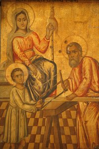 Melkitische icoon: Jezus die met zijn vader werkt, Nazareth, Israël