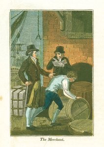 Koopman en zijn klerk aan de kade die goederen controleren in een magazijn, 1823 door Unbekannt