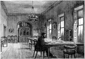 Michael Davitt in de commissiekamer van de Land League, Upper Sackville Street, Dublin, 1891