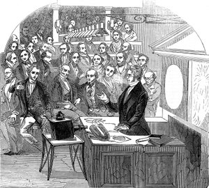 Michael Faraday geeft een lezing over elektriciteit en magnetisme, Royal Institution, Londen, 1846 door Unbekannt