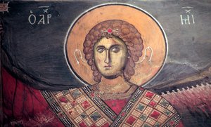 Aartsengel Michaël Byzantijnse fresco uit de Panagia tou Arakos kerk 12e eeuw Cyprus