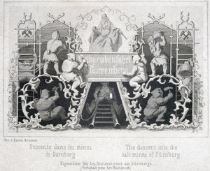 Zoutmijn: de afdaling in de zoutmijnen van Durrnberg, Oostenrijk, rond 1850