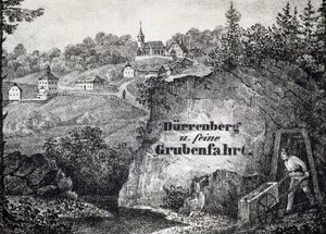 Zoutmijn: werkscène in de mijn, Durrnberg, Oostenrijk
