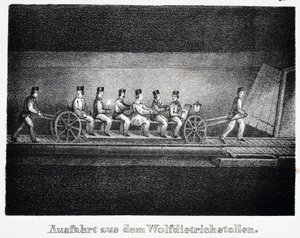 Zoutmijn: transport in de Wolfdietrich-tunnel, Durrnberg, Oostenrijk door Unbekannt
