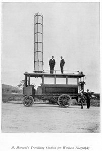 Mobiele radiostation gebruikt door Marconi, 1900