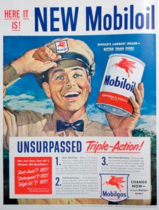 Mobiloil motorolie advertentie, 1949