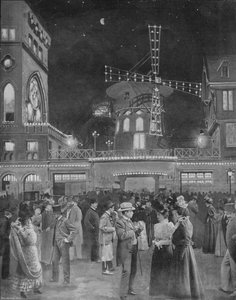 Montmartre amuseert zich, de uitgang van de Moulin Rouge, 1900 door Unbekannt