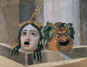 Mozaïek met scenische maskers door Unbekannt