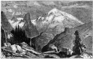 Mount Shasta, noordelijke piek van de Sierra Nevada, Californië, VS, ca. 1870