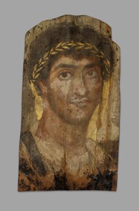 Mummieportret van een man met een lauwerkrans, Fayum, begin tot midden 2e eeuw