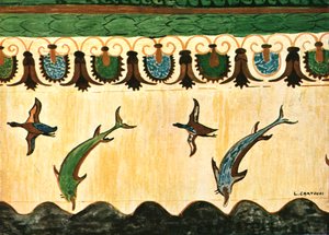Muurschildering in het Graf van de Leeuwinnen Tomba delle Leonesse, Tarquinia, Italië, 1928