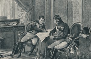 Napoleon en Alexander bij Tilsit bestuderen de kaart van Europa, 1807, 1896