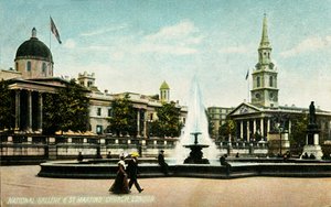National Gallery & St Martins Church Londen, eind 19e-begin 20e eeuw door Unbekannt