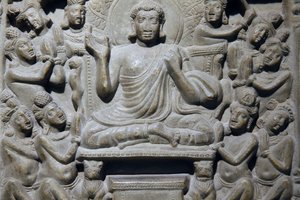 Nationaal museum van India, Delhi. Ayaga fries met scènes uit het leven van Boeddha en de Jakata