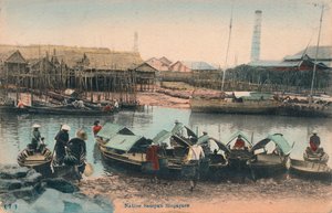 Inheemse Sampan Singapore, ca. 1910 door Unbekannt