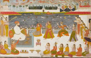 Nawab en dames kijken naar een nautch op een terras, 1760 door Unbekannt