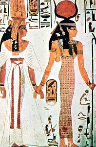 Nefertari en Isis, oude Egyptische muurschildering uit een Thebaanse tombe, 13e eeuw v.Chr. door Unbekannt