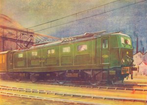 Nieuwe elektrische locomotief, L.N.E.R., vertrekt van Manchester London Road Station, 1940 door Unbekannt
