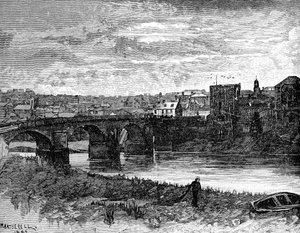 Newport Castle en brug, Newport, Wales, 1900