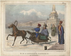 Nicolaas I van Rusland in een slee, 1850