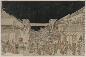 Nachtelijke scène, Theaterstraat, eind 1700-begin 1800 door Unbekannt